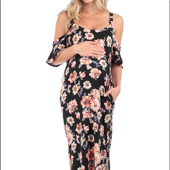 cold shoulder maternity maxi dress